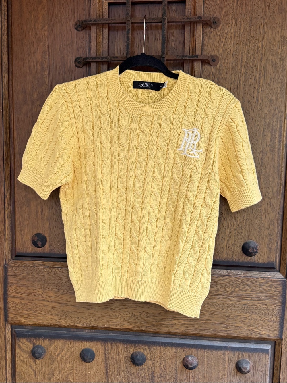 Lauren Ralph Lauren Yellow Cable-Knit Short-Sleeve Crewneck Sweater Size M